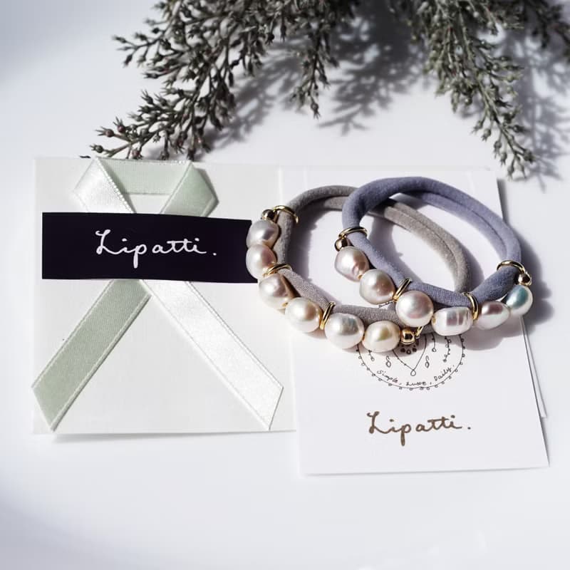 ブレスにも・選べる2色・大粒バロック真珠連なるヘアゴム　Blue/Green