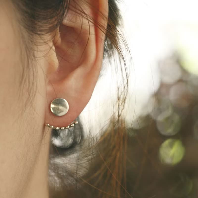 minimal Beaded Geometric Studs Handmade Silver Earring Jackets Simple Delicate耳環