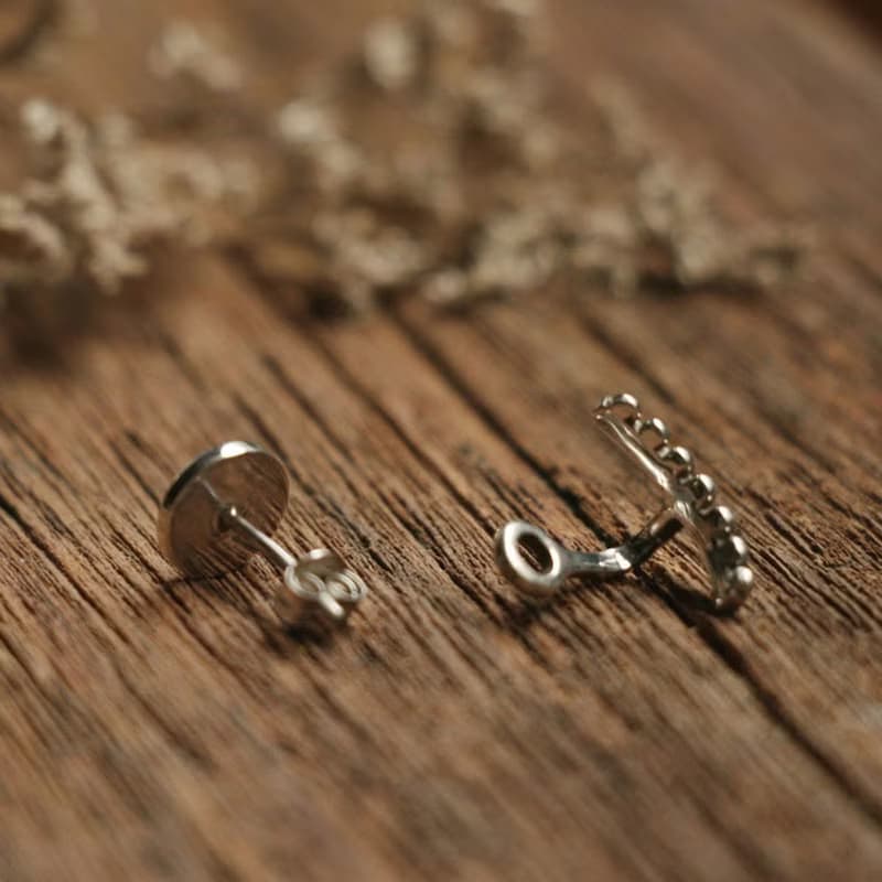 minimal Beaded Geometric Studs Handmade Silver Earring Jackets Simple Delicate耳環