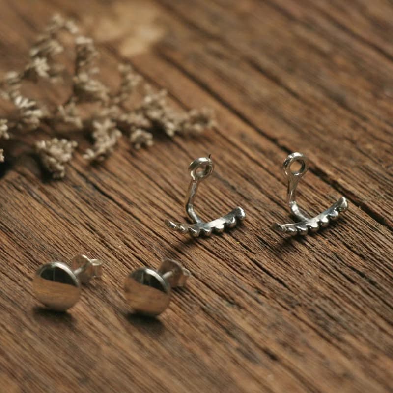 minimal Beaded Geometric Studs Handmade Silver Earring Jackets Simple Delicate耳環