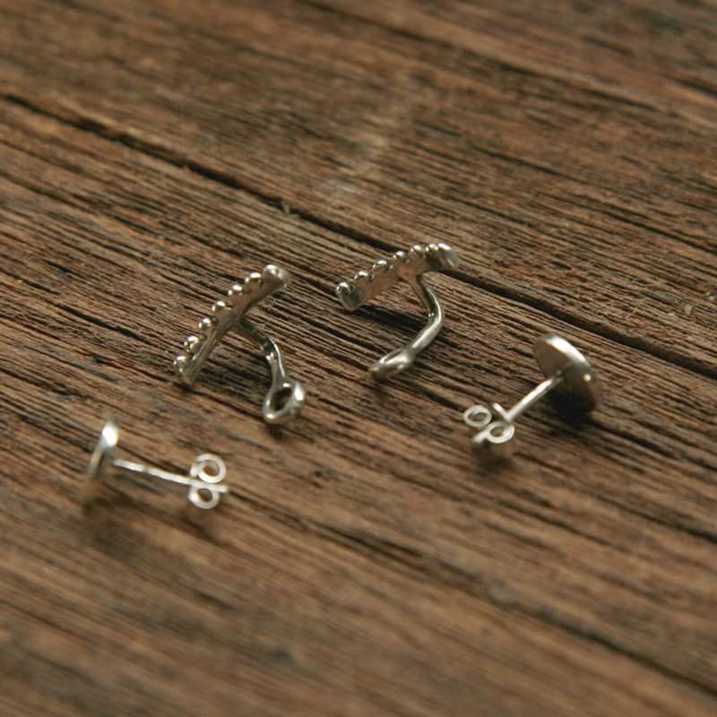 minimal Beaded Geometric Studs Handmade Silver Earring Jackets Simple Delicate耳環