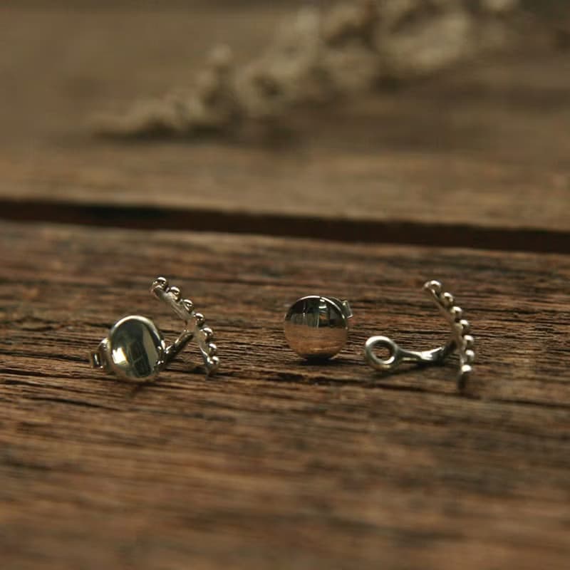 minimal Beaded Geometric Studs Handmade Silver Earring Jackets Simple Delicate耳環