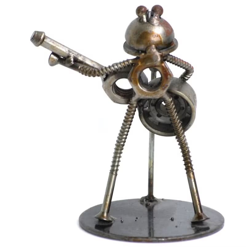 Frog Play Guitar Scrap Metal Sculpture, Gift For Anniversary, Welding Sculpture