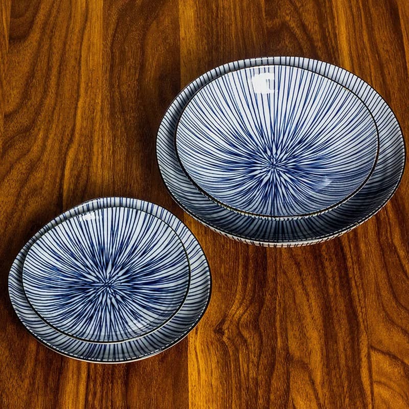 日本進口美濃燒細十草三峰陶瓷餐具日式家用大盤子平盤創意碗