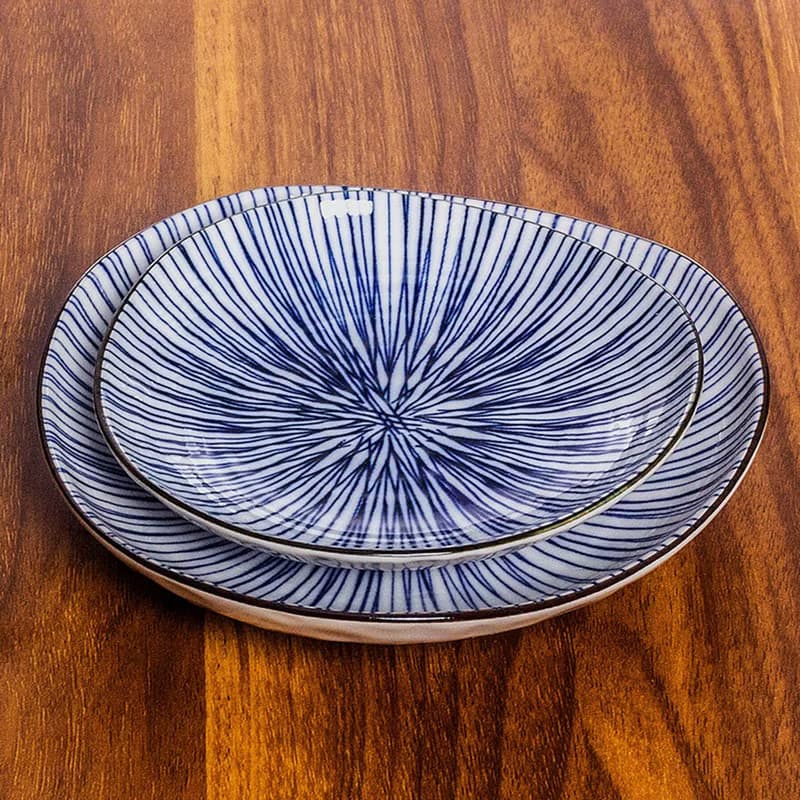 日本進口美濃燒細十草三峰陶瓷餐具日式家用大盤子平盤創意碗