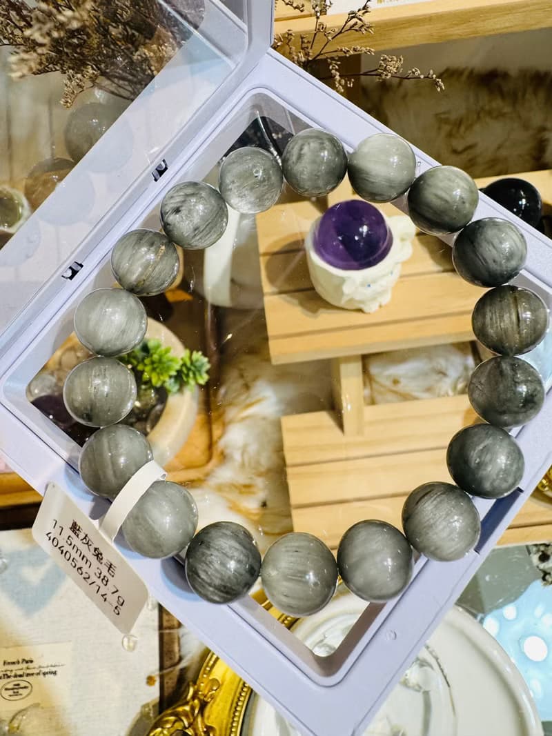 天然滿順髮灰藍兔毛水晶11.5mm38.7g稀有灰兔淨化磁場療癒自我