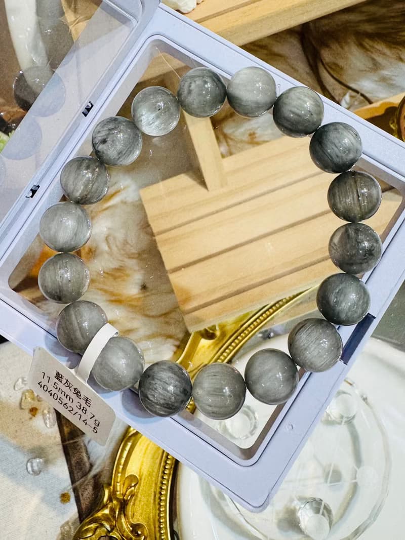 天然滿順髮灰藍兔毛水晶11.5mm38.7g稀有灰兔淨化磁場療癒自我