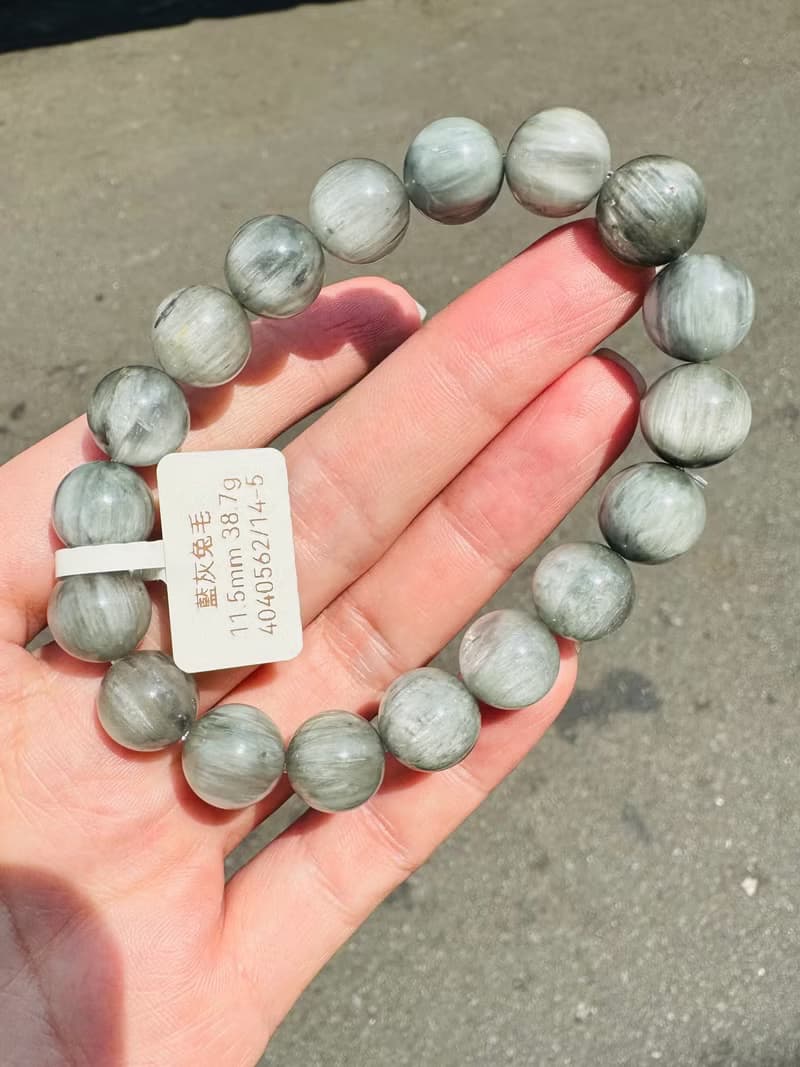 天然滿順髮灰藍兔毛水晶11.5mm38.7g稀有灰兔淨化磁場療癒自我
