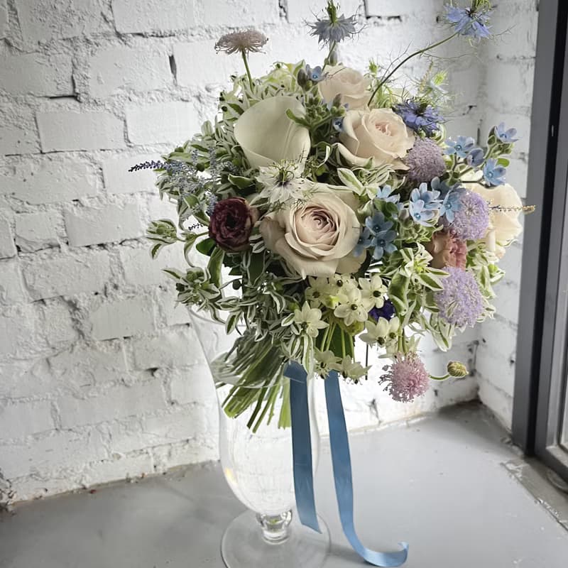 SCwedding圓形手綁新鮮花束 淡雅色系