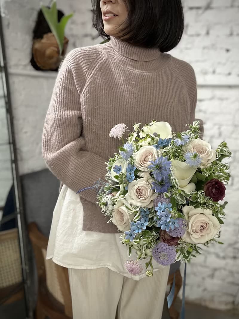 SCwedding圓形手綁新鮮花束 淡雅色系