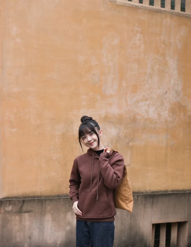 Love and Peace 可可棕 刺繡帽Tee / 前側有口袋