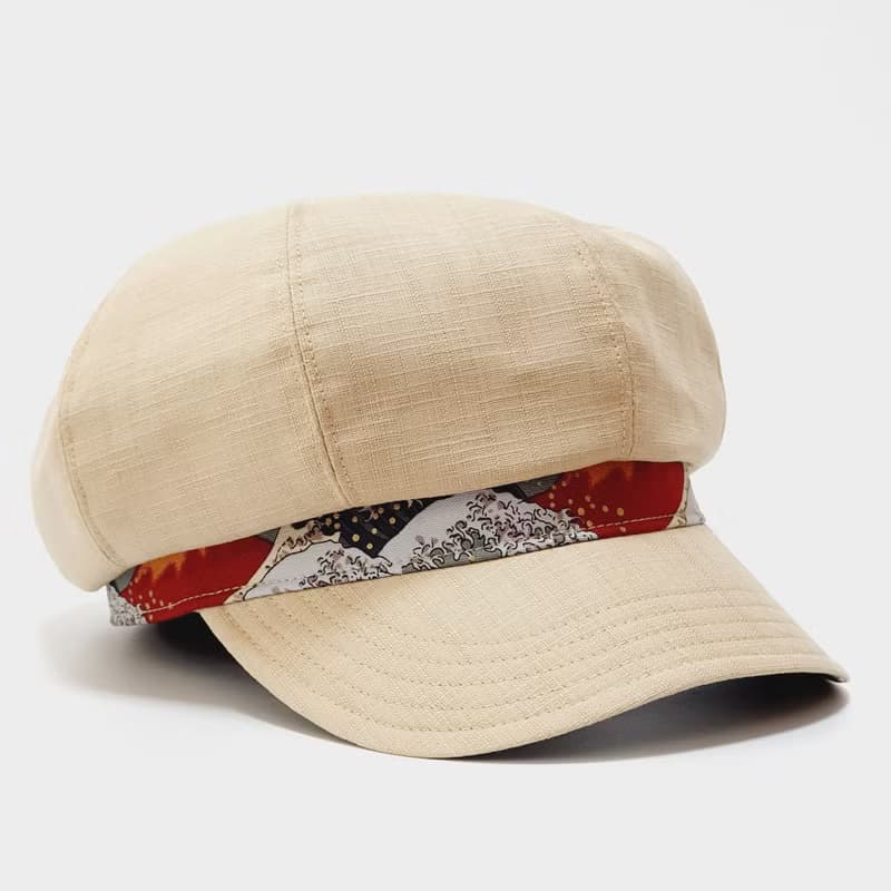 【HiGh MaLi】報童帽/寬帽沿/米色+浮世繪#禮物#男友#古着#父親節