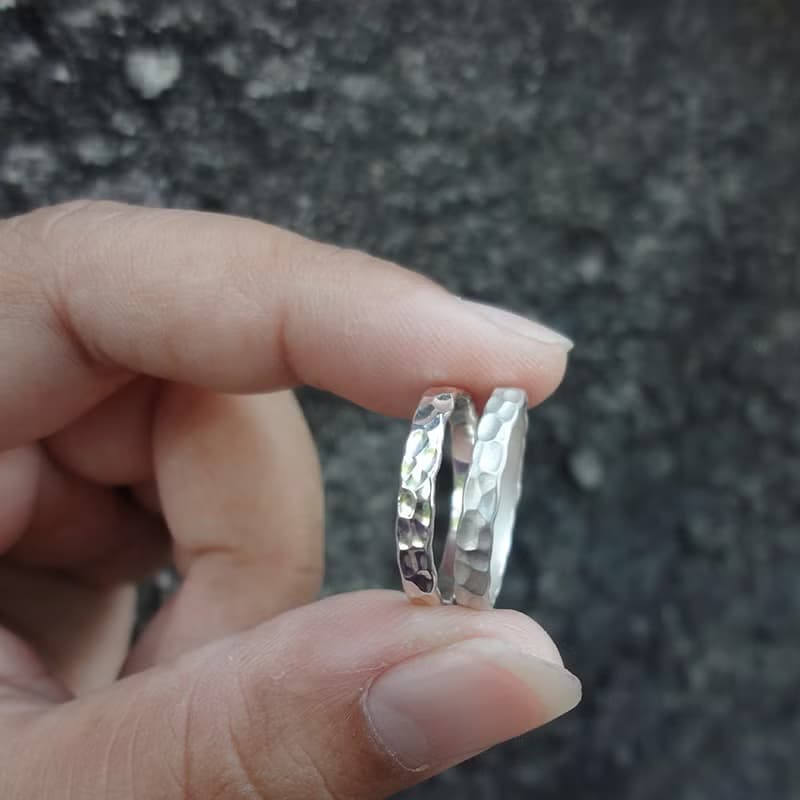 格紋 手工鍛敲純銀戒指