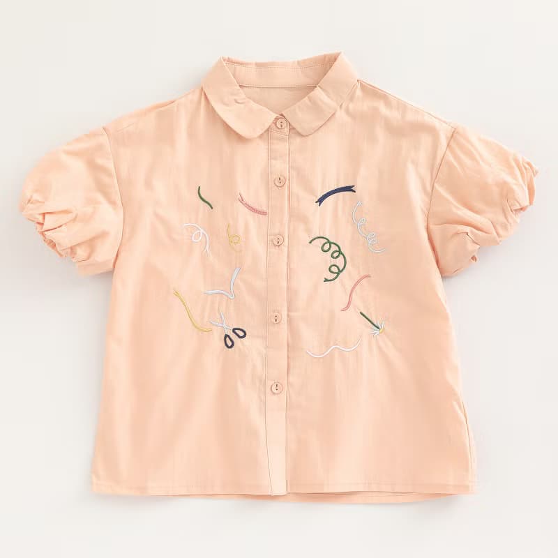 BIR 花苞袖刺繡襯衫 白/粉紅