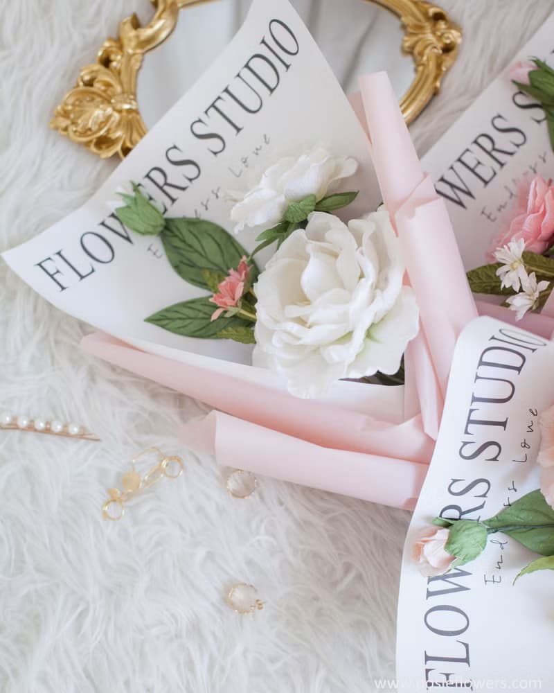 Paper Single White Caroline Rose  mini Bouquet | Aroma Handmade Gift