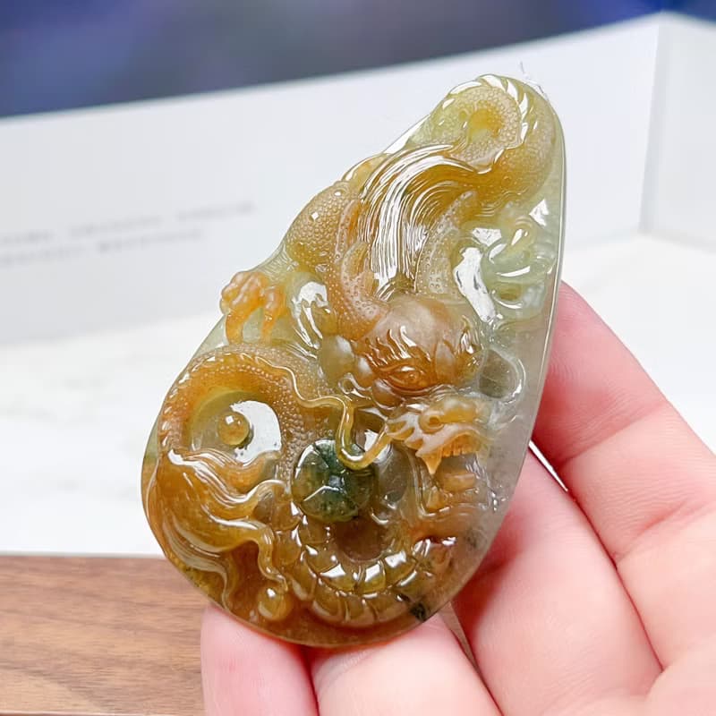 冰三彩翡翠精雕霸王龍牌 | 天然緬甸玉翡翠A貨 | 送禮