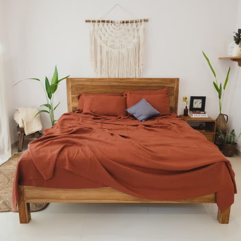 Redwood linen fitted sheet / Softened linen bed sheet / Deep pocket