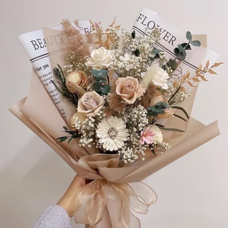 經典奶茶花束 永生花 乾燥花 節日送禮 情人節 生日花束 求婚花束
