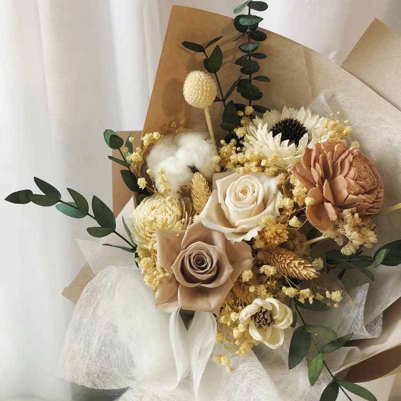 經典奶茶花束 永生花 乾燥花 節日送禮 情人節 生日花束 求婚花束