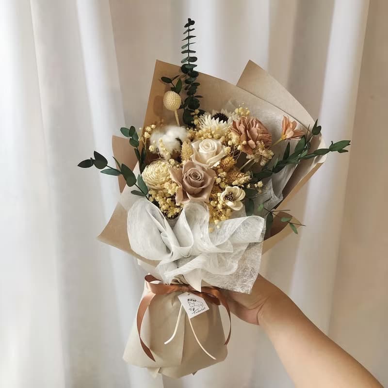 經典奶茶花束 永生花 乾燥花 節日送禮 情人節 生日花束 求婚花束