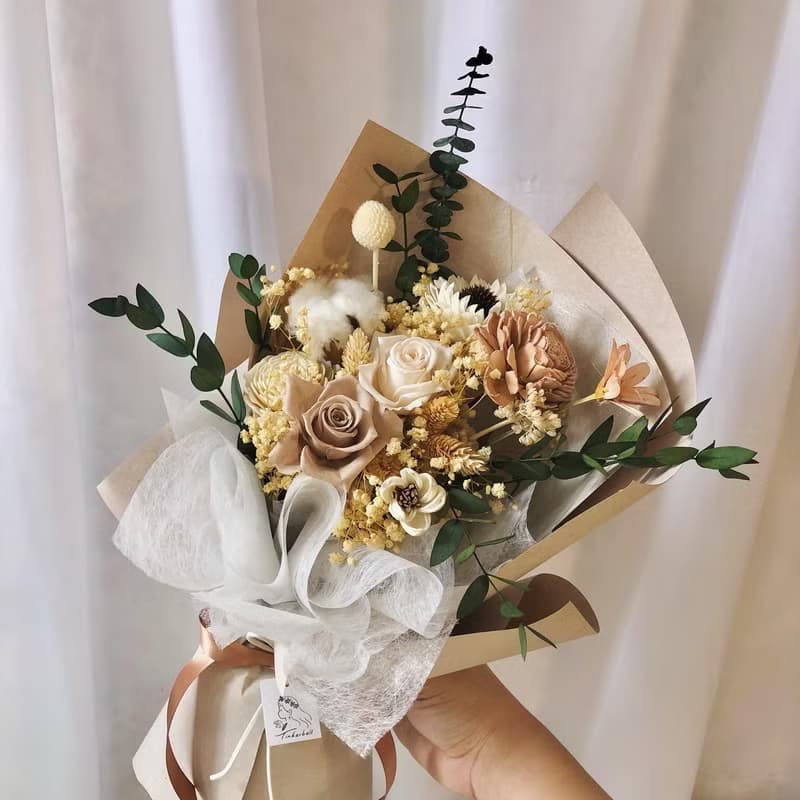 經典奶茶花束 永生花 乾燥花 節日送禮 情人節 生日花束 求婚花束