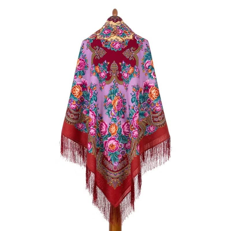 Pavlovo Posad Russian Shawl 100% Wool Scarf Silk Tassels 146x146 cm 1910-5
