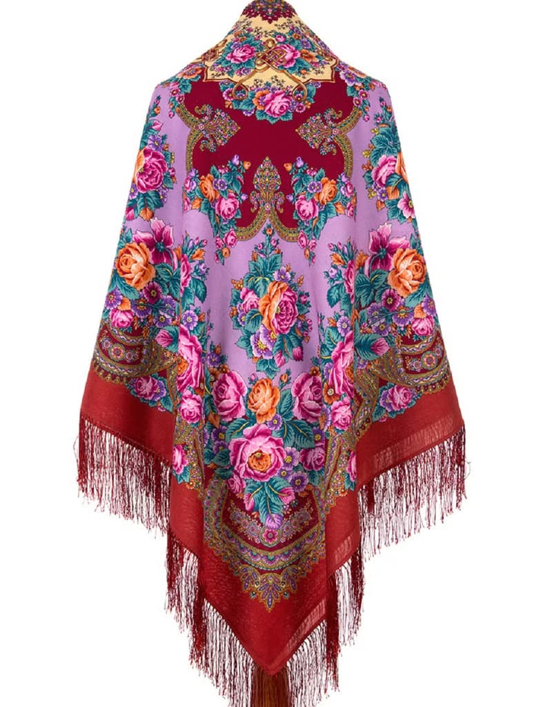 Pavlovo Posad Russian Shawl 100% Wool Scarf Silk Tassels 146x146 cm 1910-5