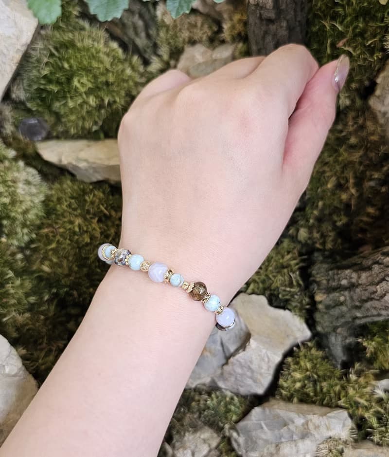 島嶼紋章-島嶼海紋石/拉利瑪/彼得石扁珠/藍紋瑪瑙/水晶手鍊/靜謐