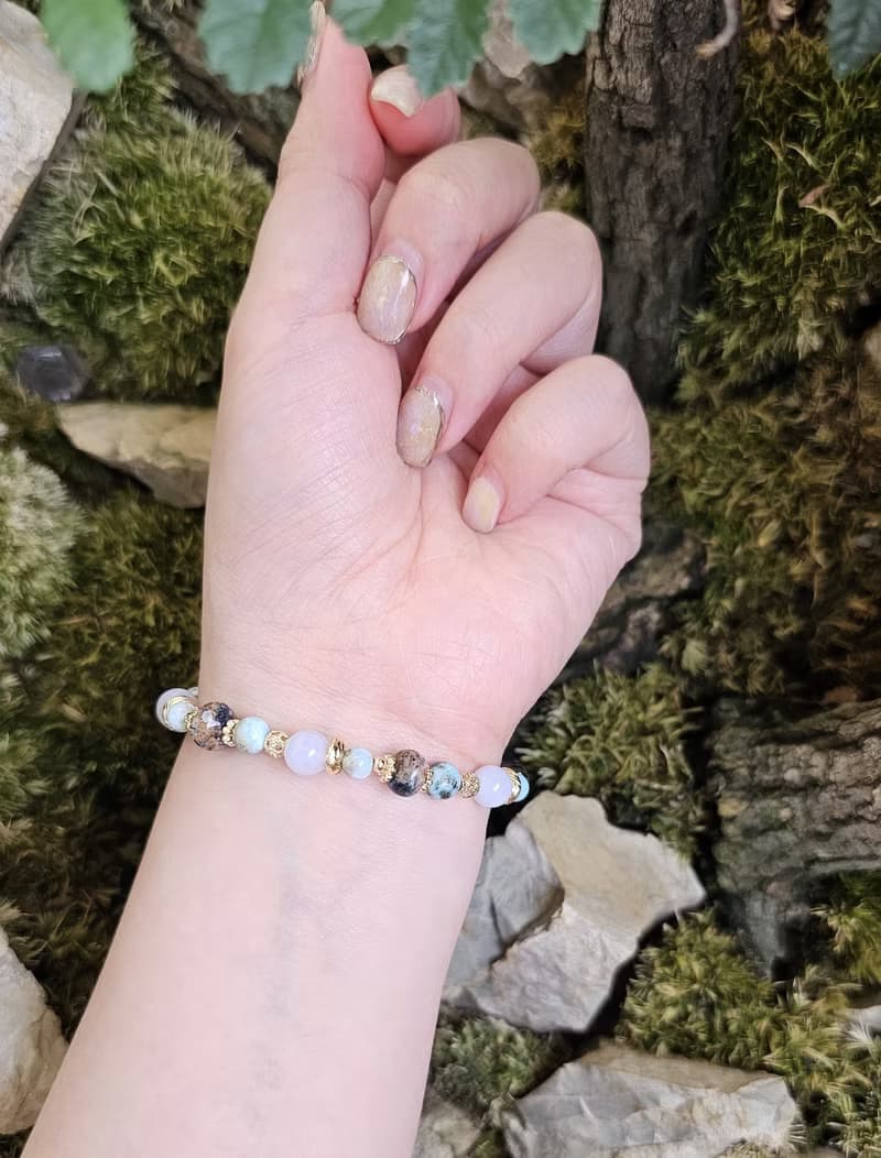 島嶼紋章-島嶼海紋石/拉利瑪/彼得石扁珠/藍紋瑪瑙/水晶手鍊/靜謐