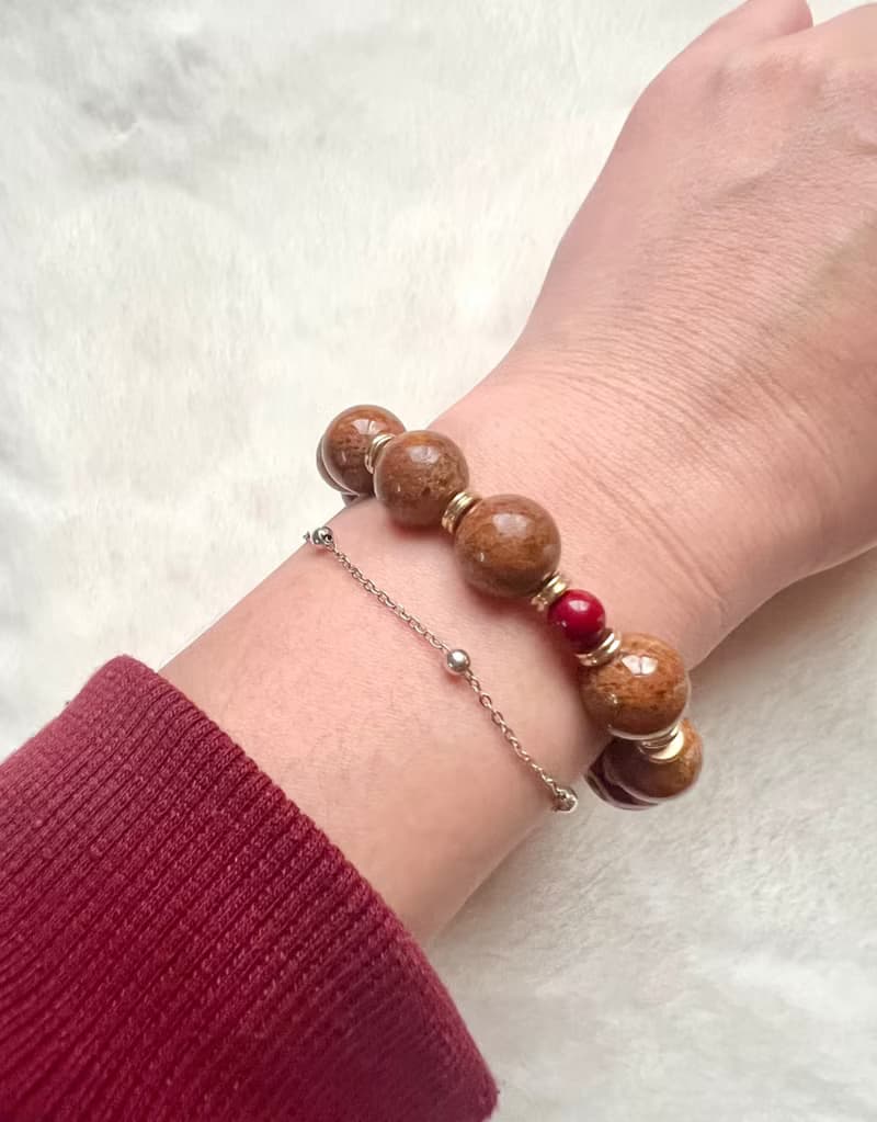 稀有新疆和田玉夾層料瑪瑙如意手串/玉肉帶皮層/收藏/特色少見