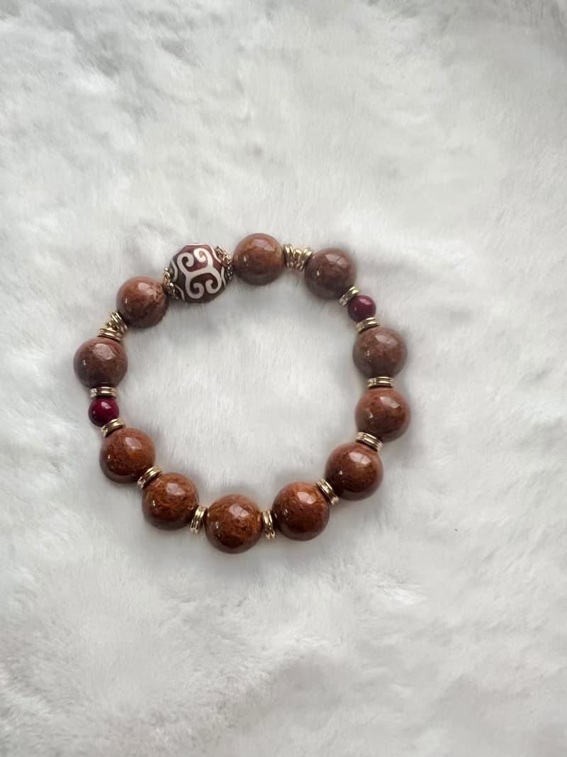 稀有新疆和田玉夾層料瑪瑙如意手串/玉肉帶皮層/收藏/特色少見