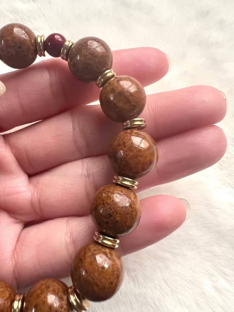 稀有新疆和田玉夾層料瑪瑙如意手串/玉肉帶皮層/收藏/特色少見