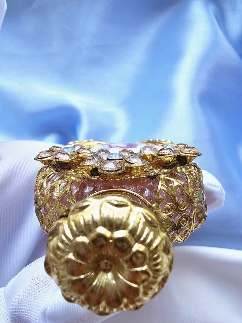 捷克工藝玻璃金絲掐紋萊茵瓷玫瑰香水瓶/美國西洋古董飾品