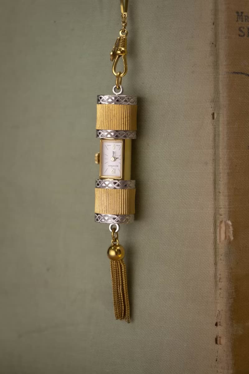 瑞士 Bucherer 名牌古董 Art Deco雙色刻紋流蘇 活動式項鍊錶墜鍊