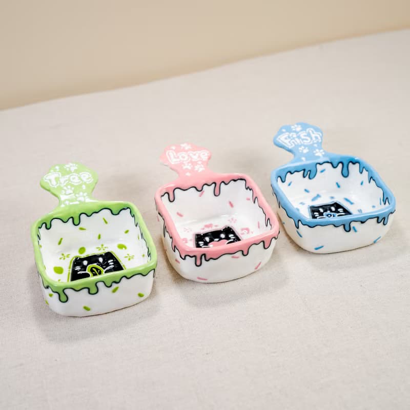 Playful Drip Glaze Cat Dishes Unique Handmade Ceramic Mini Bowls for Sauces