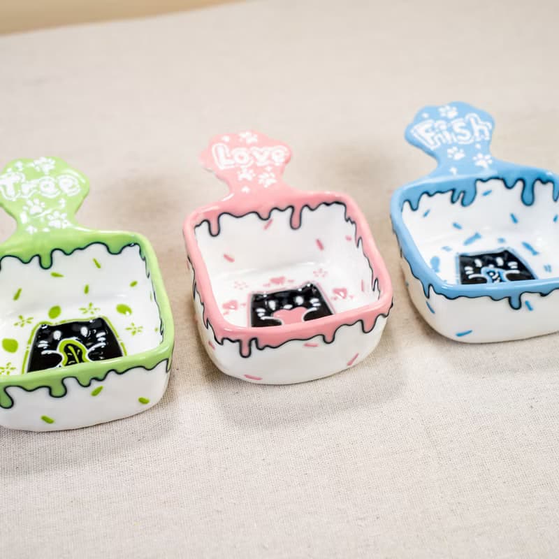 Playful Drip Glaze Cat Dishes Unique Handmade Ceramic Mini Bowls for Sauces