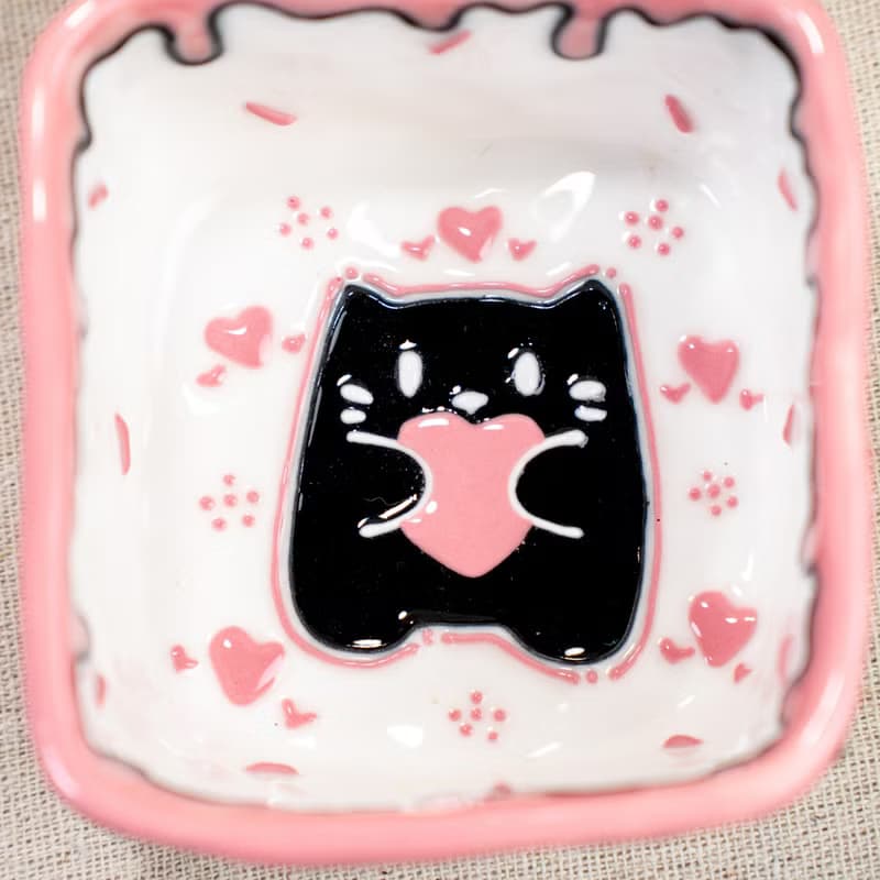 Playful Drip Glaze Cat Dishes Unique Handmade Ceramic Mini Bowls for Sauces