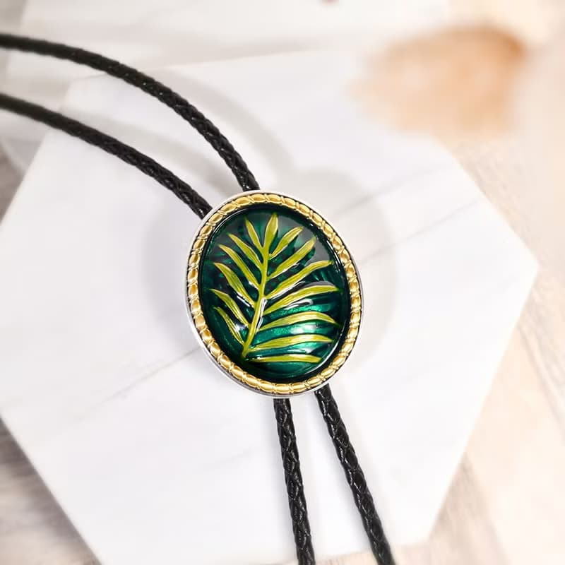 夏日風情-棕櫚葉 保羅領帶 Bolo Tie 真皮 皮革項鍊 皮繩領帶