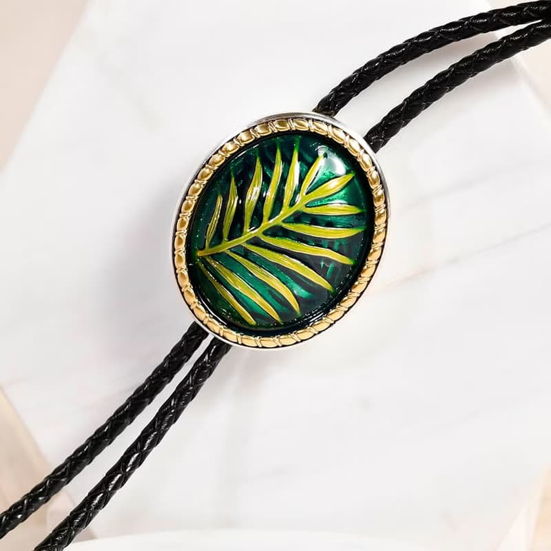 夏日風情-棕櫚葉 保羅領帶 Bolo Tie 真皮 皮革項鍊 皮繩領帶