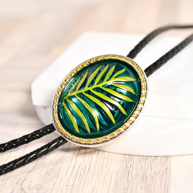 夏日風情-棕櫚葉 保羅領帶 Bolo Tie 真皮 皮革項鍊 皮繩領帶