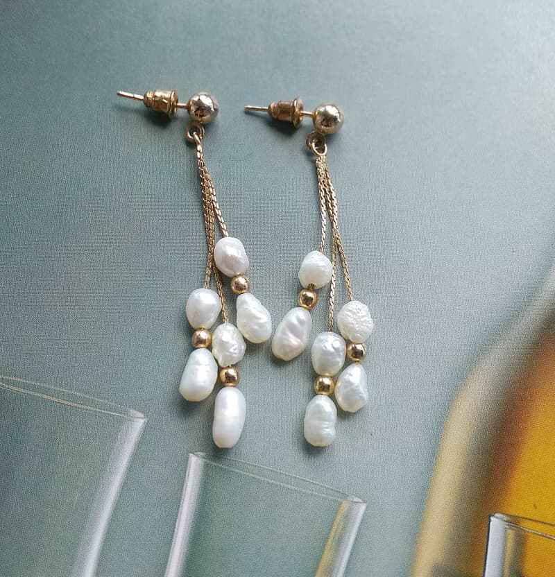 Vintage Jewelry 西洋古董飾品 垂墜 優雅巴洛克珠 針式耳環