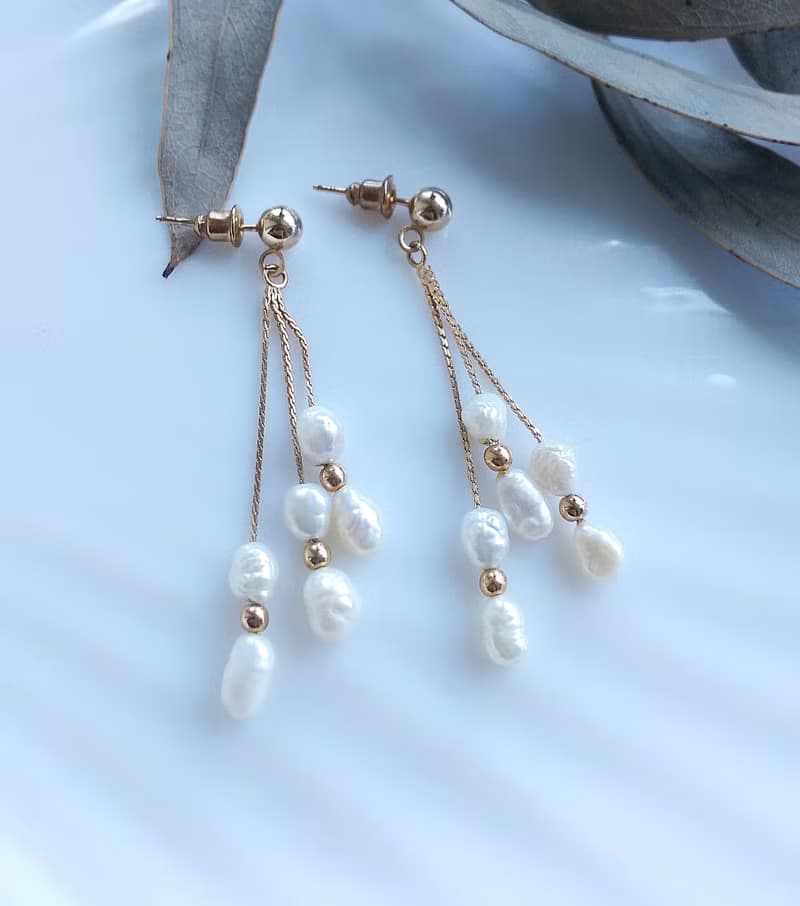 Vintage Jewelry 西洋古董飾品 垂墜 優雅巴洛克珠 針式耳環