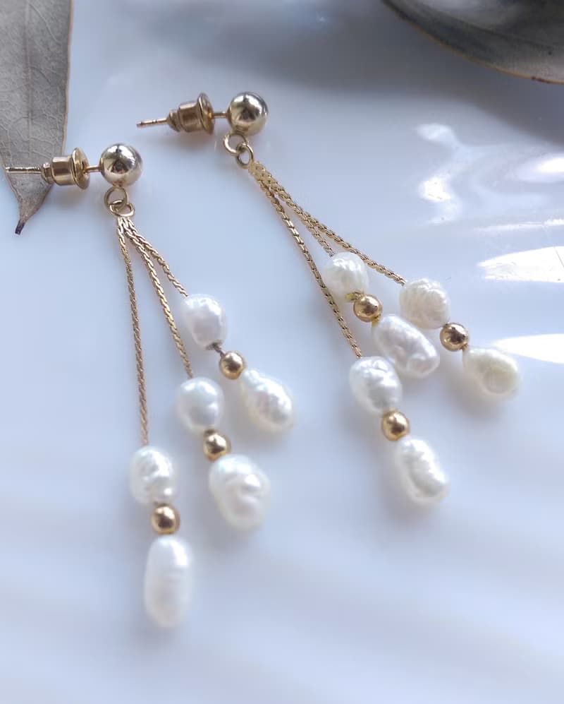 Vintage Jewelry 西洋古董飾品 垂墜 優雅巴洛克珠 針式耳環