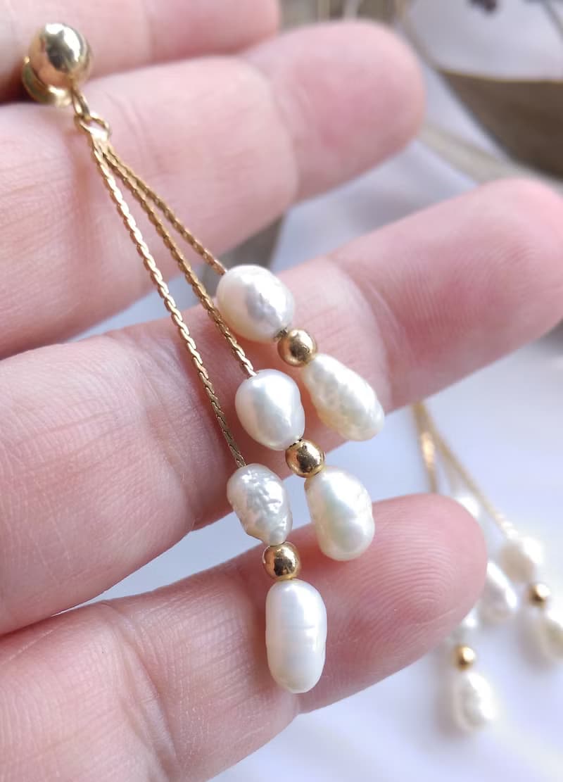 Vintage Jewelry 西洋古董飾品 垂墜 優雅巴洛克珠 針式耳環