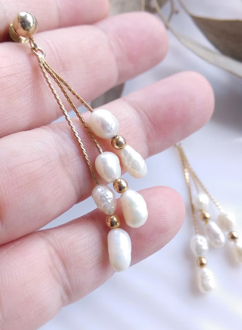 Vintage Jewelry 西洋古董飾品 垂墜 優雅巴洛克珠 針式耳環