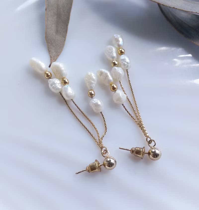 Vintage Jewelry 西洋古董飾品 垂墜 優雅巴洛克珠 針式耳環