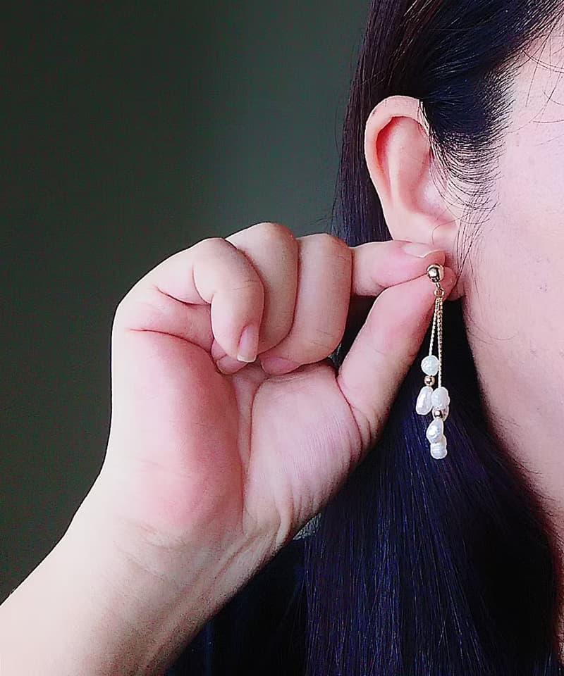 Vintage Jewelry 西洋古董飾品 垂墜 優雅巴洛克珠 針式耳環