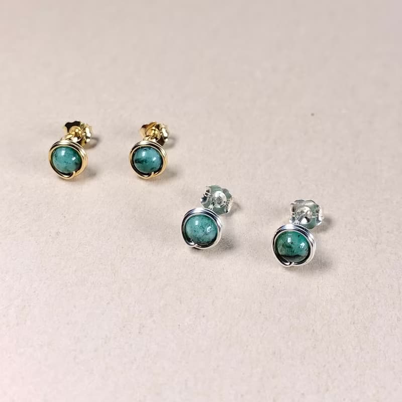 Soli【5月誕生石】綠寶石耳釘耳環 / 14KGF / 925純銀 / 天然石