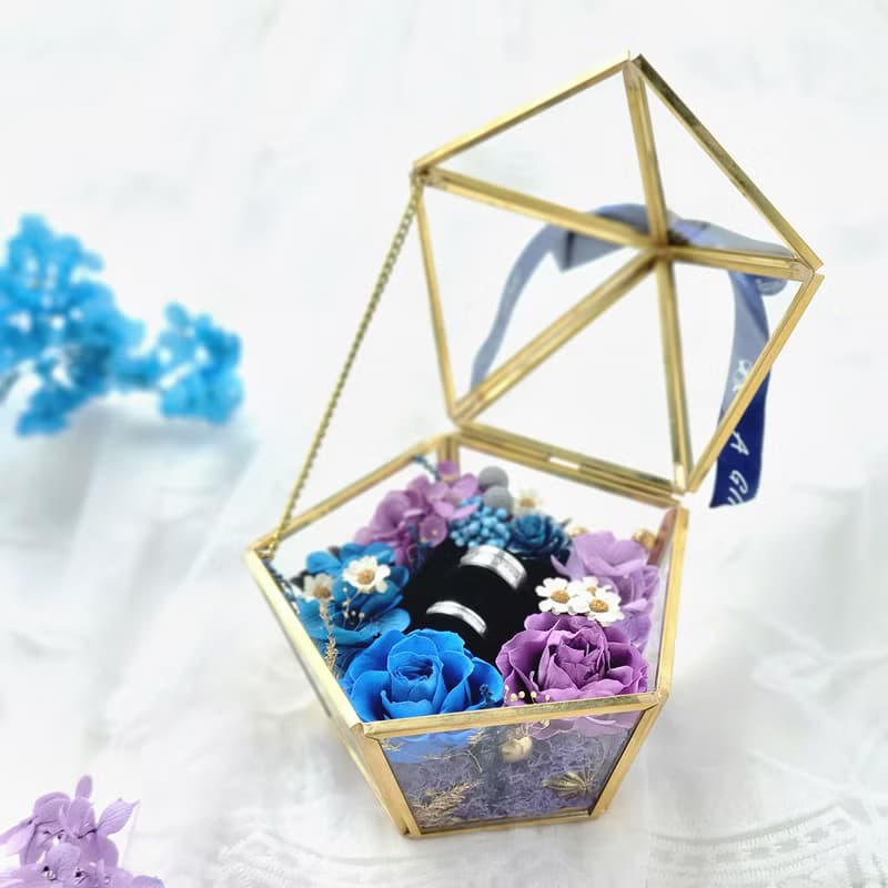 永生玫瑰花玻璃珠寶戒指盒-藍紫色五角星 情人節禮物