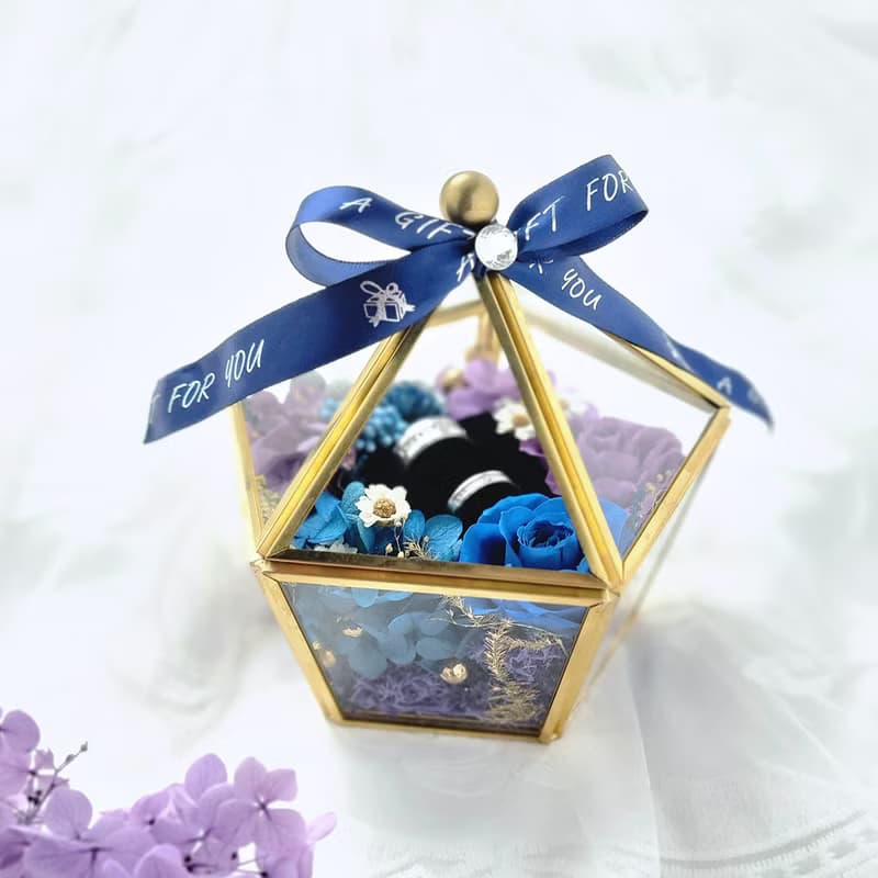 永生玫瑰花玻璃珠寶戒指盒-藍紫色五角星 情人節禮物